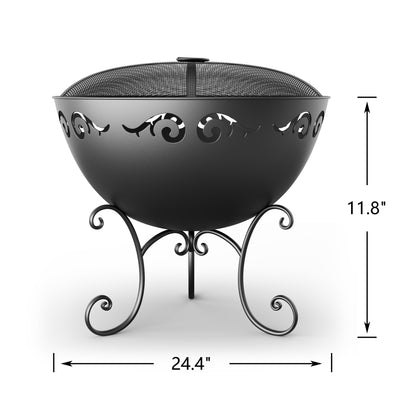 11.8" H x 24.4" W Iron Wood Burning Outdoor Fireplace with Lid