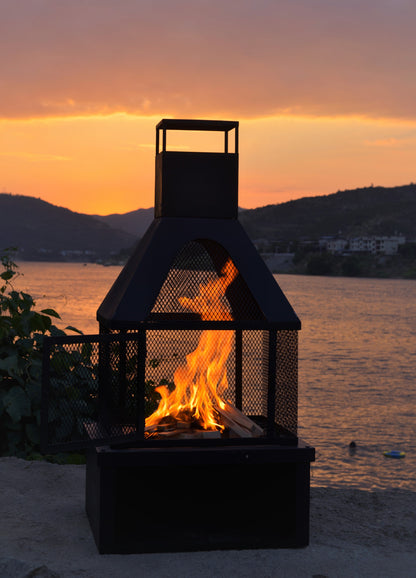 42.52" H Iron Wood Burning Outdoor Fireplace Chiminea