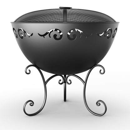 11.8" H x 24.4" W Iron Wood Burning Outdoor Fireplace with Lid