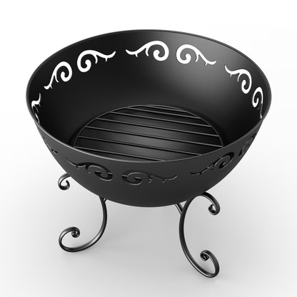 11.8" H x 24.4" W Iron Wood Burning Outdoor Fireplace with Lid