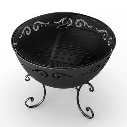 11.8" H x 24.4" W Iron Wood Burning Outdoor Fireplace with Lid