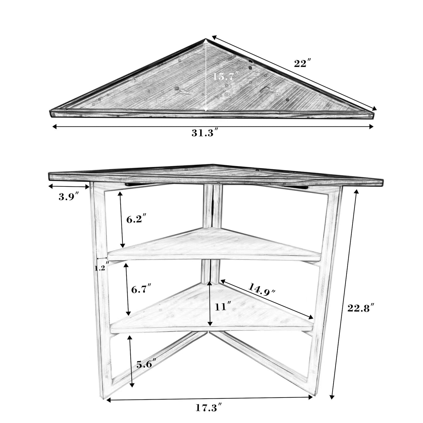 24'' Tall Solid Wood Triangle Coffee Table