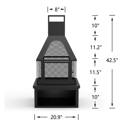 42.52" H Iron Wood Burning Outdoor Fireplace Chiminea